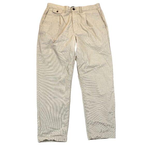 Banana Republic Men's Pants 33x32  Relaxed Tapered Fit Beige Striped Casual - Picture 1 of 12